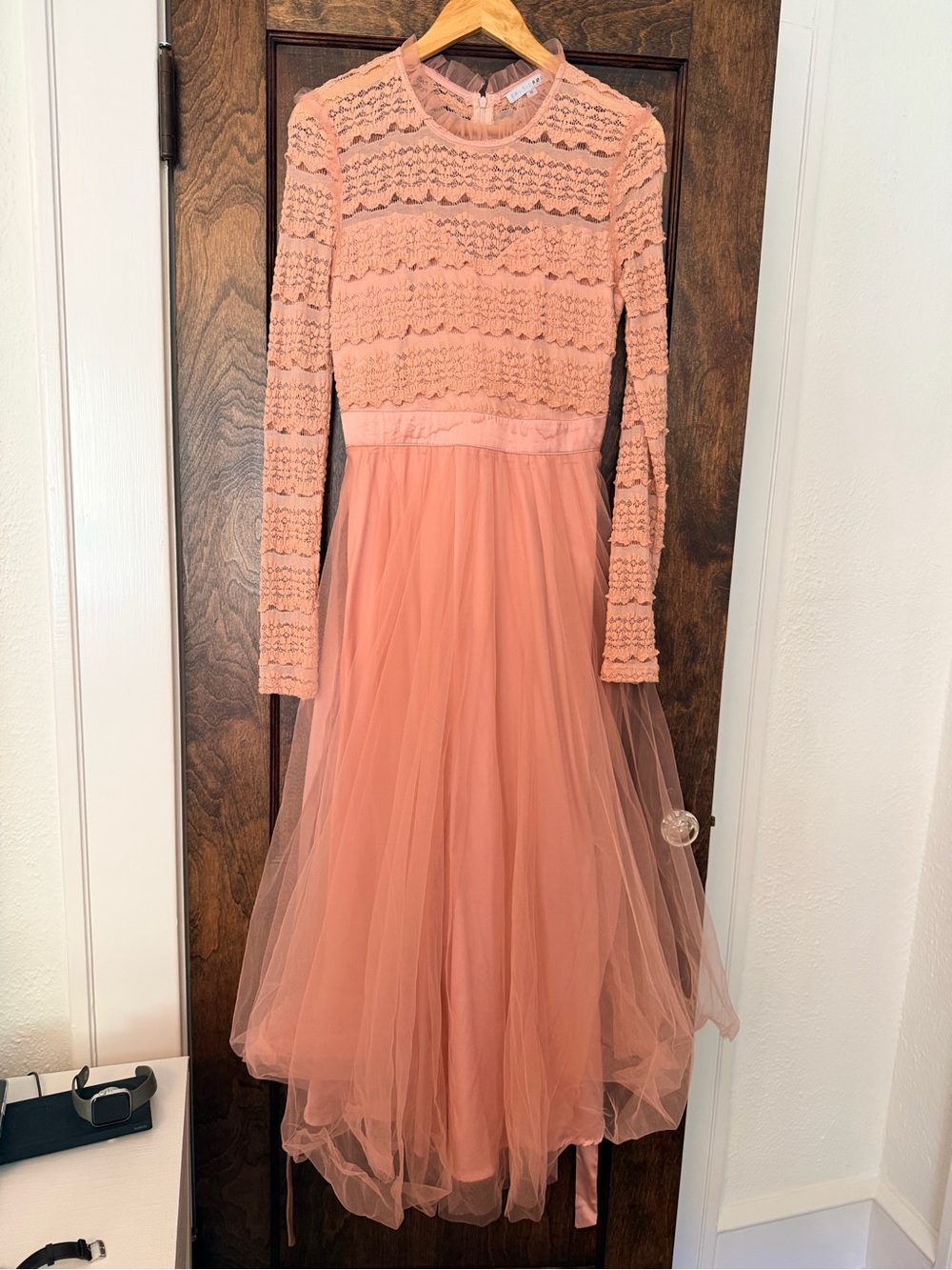 Baltic Born Pink Lace & Tulle Long Sleeve Dress